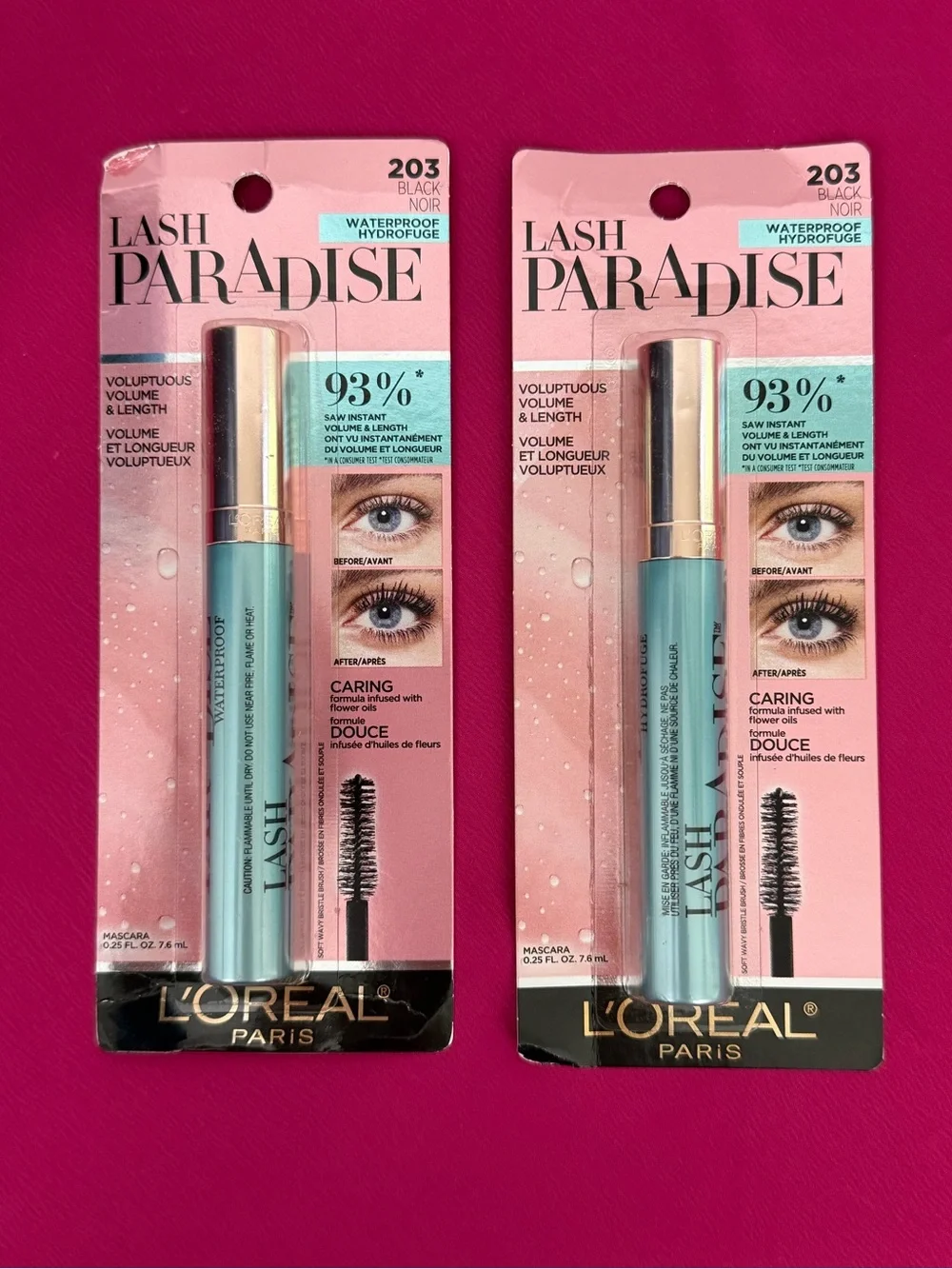 L’ORÉAL(Set of 2) Waterproof Black Mascara w/lengthener/Volumizing & Conditioner